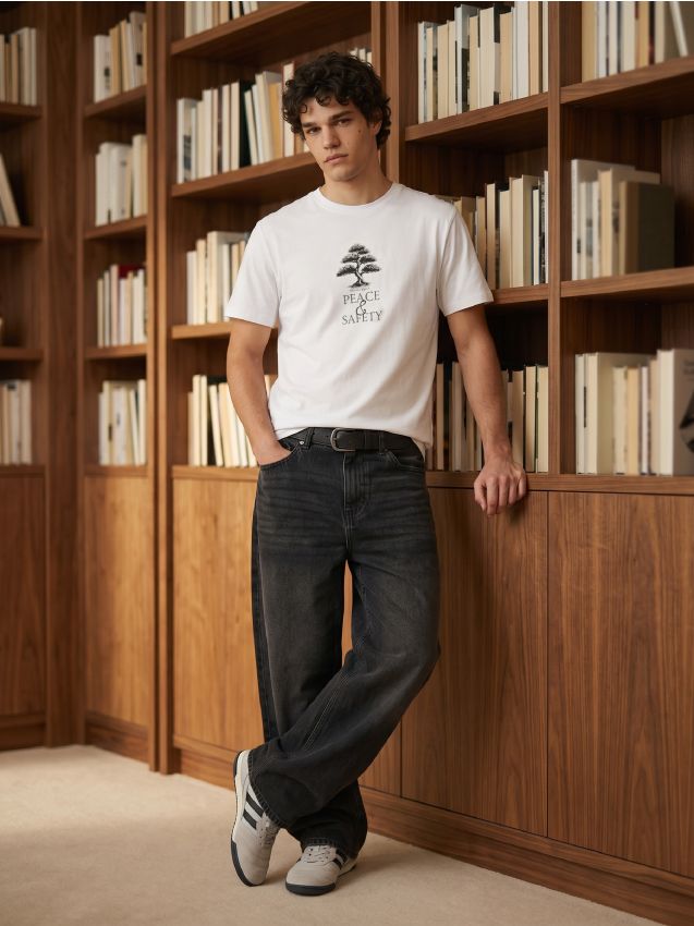 Sinsay - Tricou din bumbac cu mânecă scurtă și motiv copac - alb