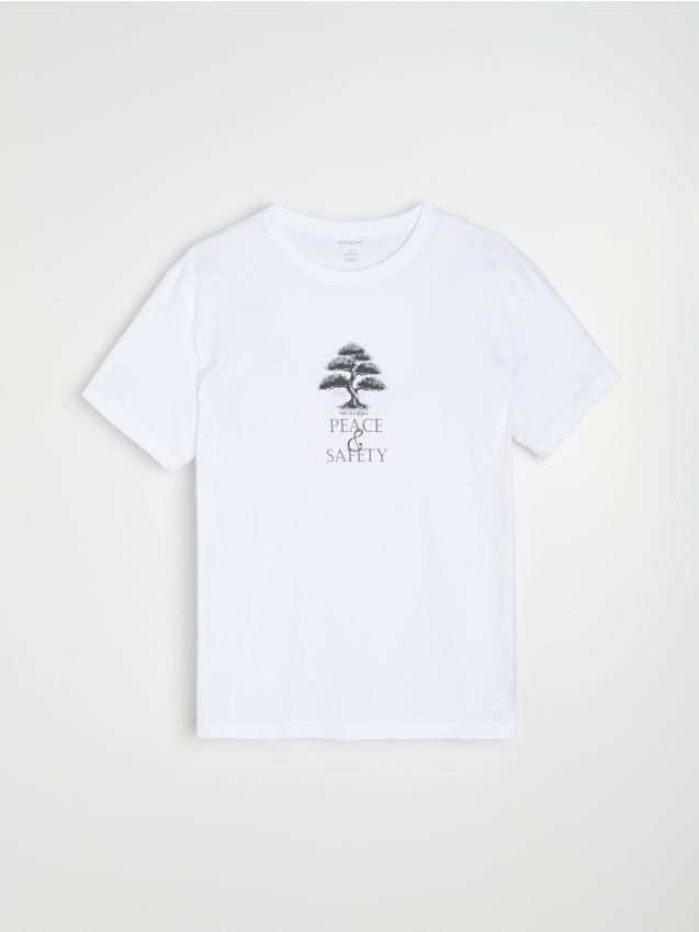 T-shirt in cotone a maniche corte con motivo albero - bianco