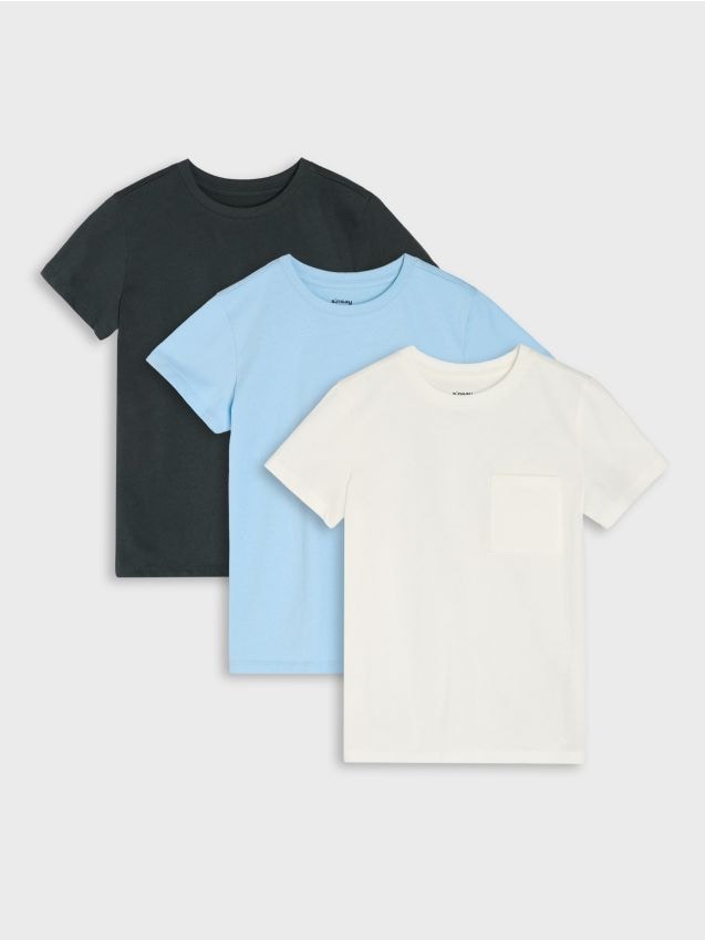 Sinsay - Tricouri din bumbac cu buzunar – set de 3 - crem