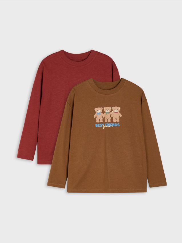 Sinsay - Tricouri din bumbac cu motiv de ursuleți 2 pack - bordo