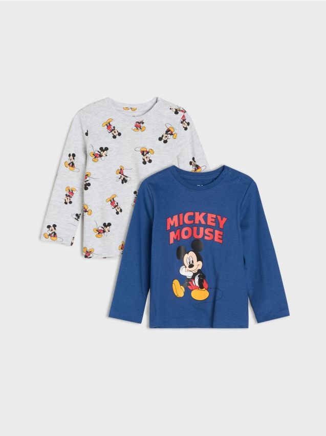 Sinsay - Bawełniana koszulka z nadrukiem 2 pack Mickey Mouse - niebieski