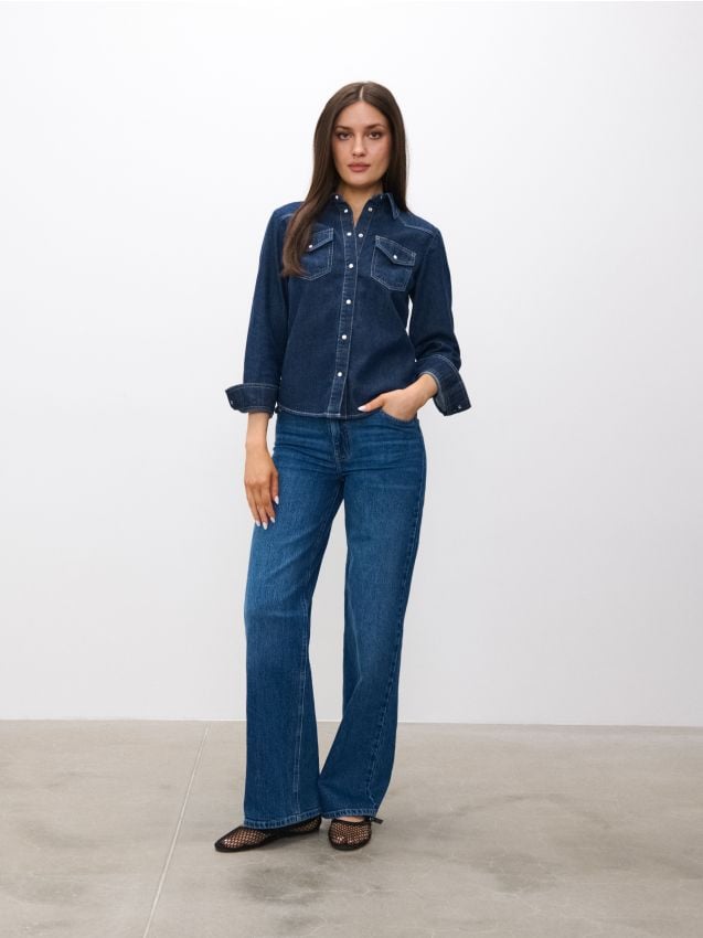 Sinsay - Rifle wide leg - tmavomodrá