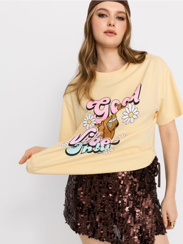 Sinsay - Tricou din bumbac cu imprimeu Scooby Doo - galben-deschis