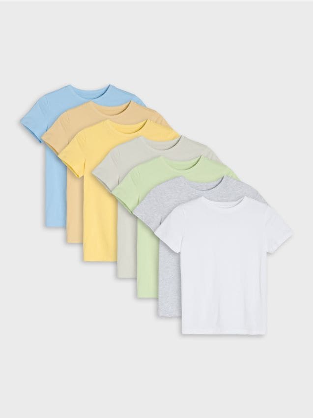 Sinsay - Tricouri din bumbac 7 pack - alb