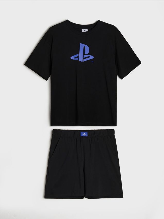 Sinsay - Pijamă din bumbac în două piese PlayStation - negru
