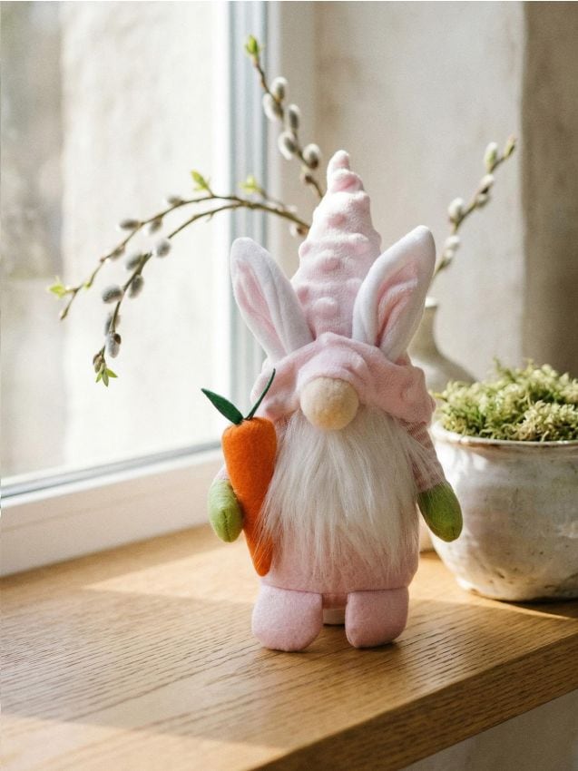 Sinsay - Decorațiune de Paște în formă de spiriduș cu urechi de iepuraș și morcov - roz-pastel