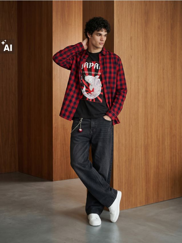 Sinsay - Tricou din bumbac cu motiv japonez - albastru metalizat