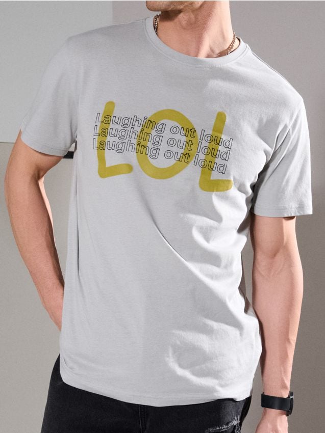 Sinsay - Tricou oversize din bumbac cu imprimeu - gri deschis