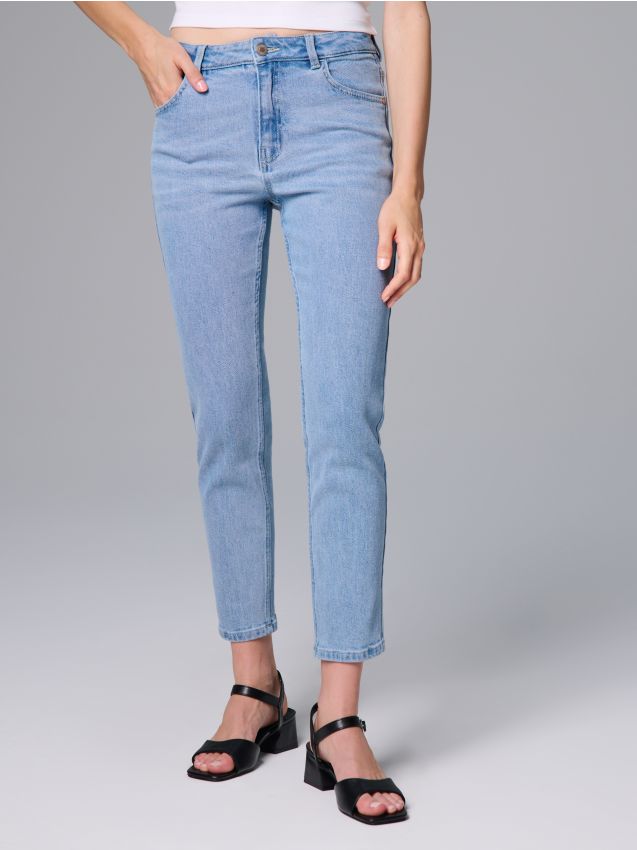 Sinsay - Spodnie jeansowe mom fit - niebieski