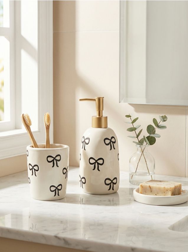 Sinsay - Set de baie din ceramică cu motiv de funde 2 pack - bej