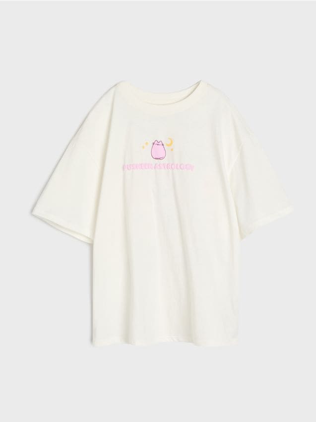 Sinsay - Tricou din bumbac cu imprimeu Pusheen the Cat - crem