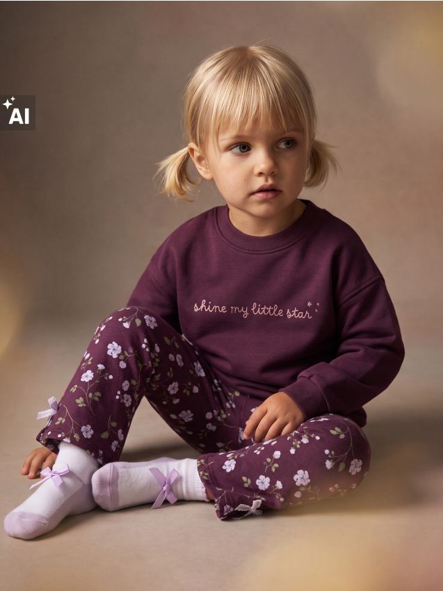 Sinsay - Pantaloni flare cu motiv floral și fundițe decorative - violet-prună