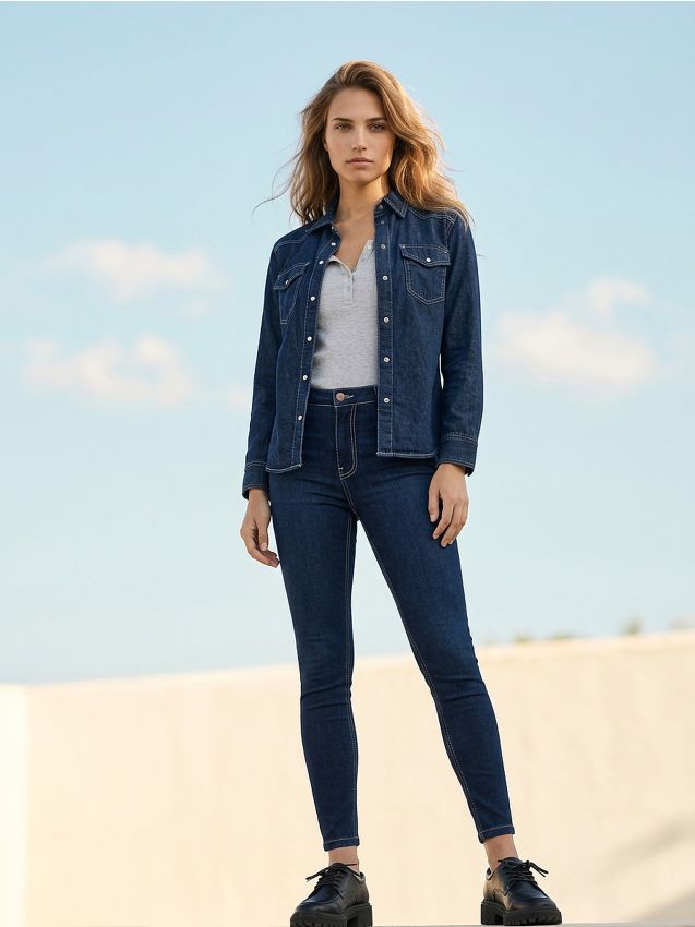 Sinsay - Blugi skinny fit - albastru metalizat