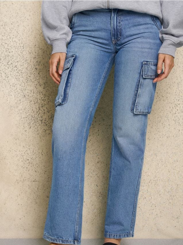 Sinsay - Cargo džínsy - modrá