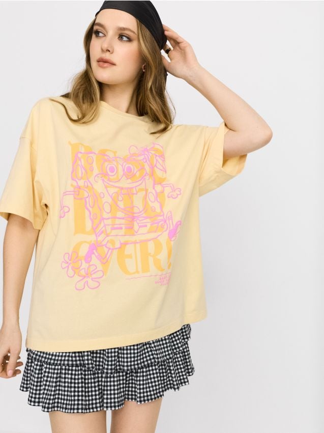 Sinsay - Tricou din bumbac cu imprimeu SpongeBob - galben-deschis