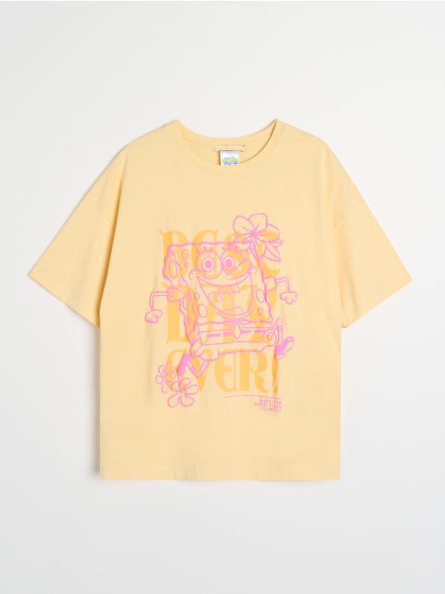 Sinsay - Bawełniana koszulka z nadrukiem SpongeBob - żółty