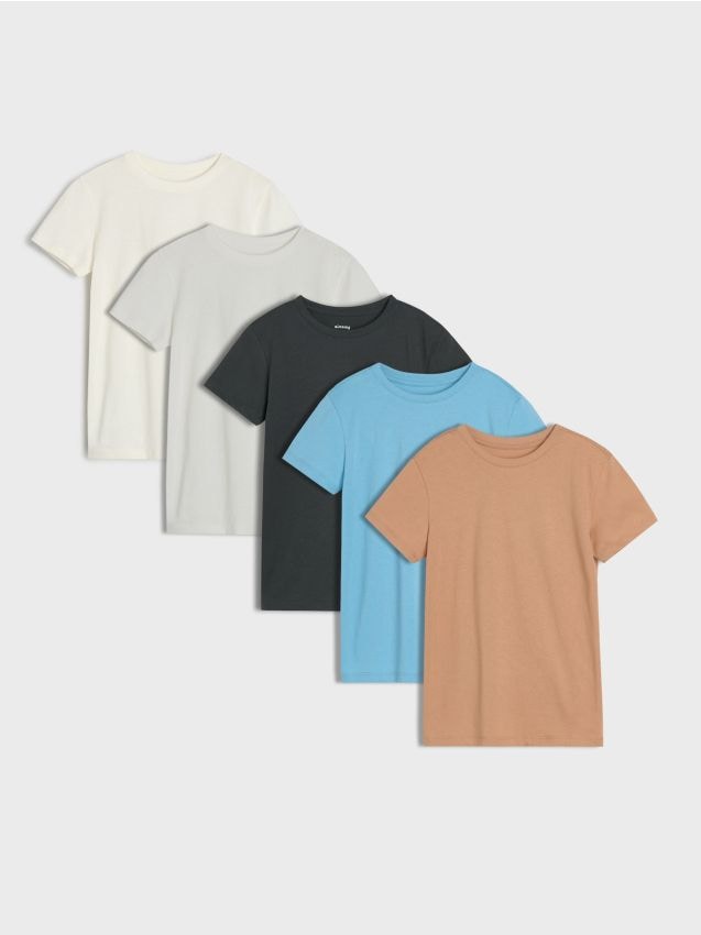 Sinsay - Tricouri din bumbac 5 pack - crem