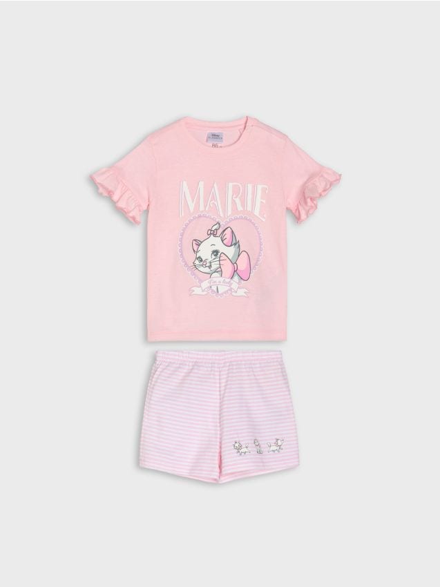 Sinsay - Pijama din bumbac în două piese cu imprimeu Marie - roz-pastel