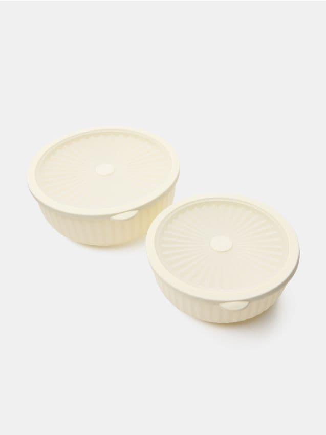 Sinsay - Recipiente rotunde pentru depozitarea alimentelor cu capac 2 bucăți - crem
