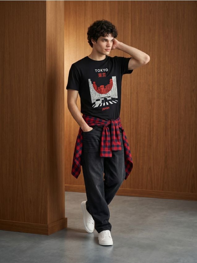 Sinsay - Tricou din bumbac cu motiv Tokyo - negru