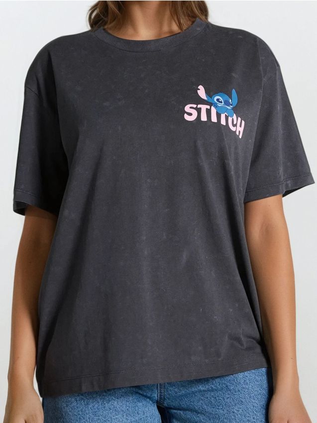 Tričko voľného strihu s potlačou Stitch - SINSAY