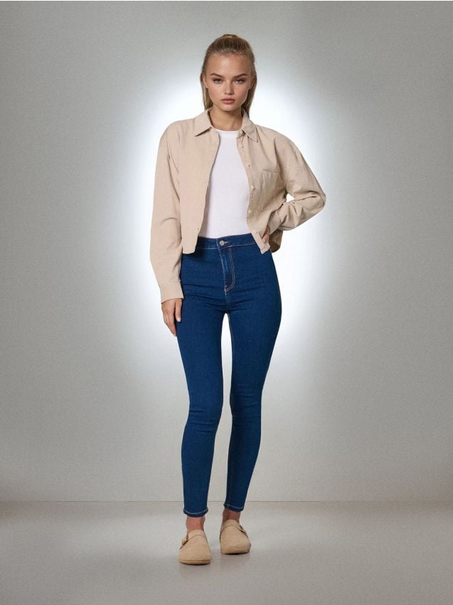 Sinsay - High waist džínsy - tmavomodrá