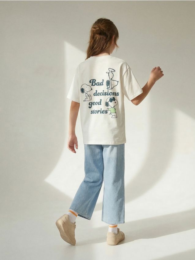 Sinsay - Tricou din bumbac cu imprimeu Peanuts - crem