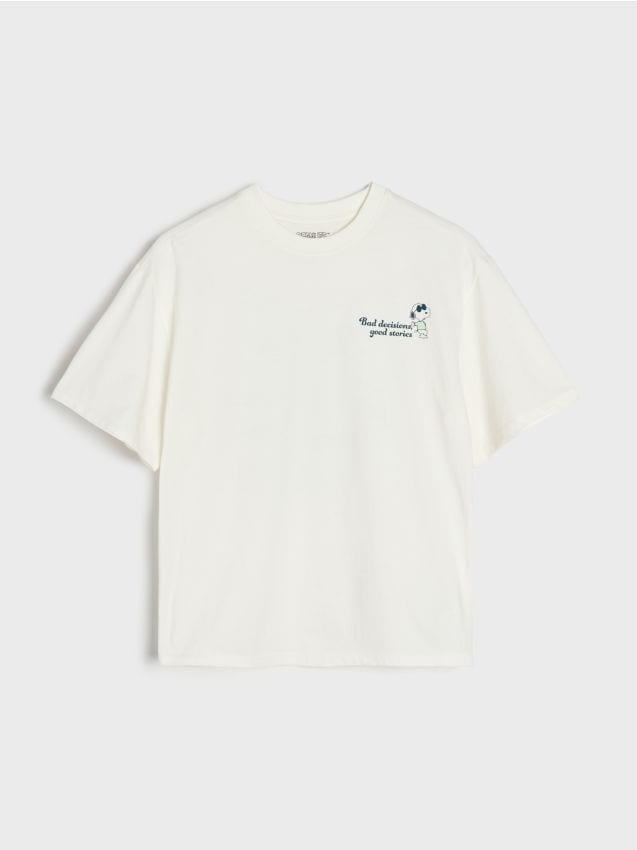 Sinsay - Tricou din bumbac cu imprimeu Peanuts - crem