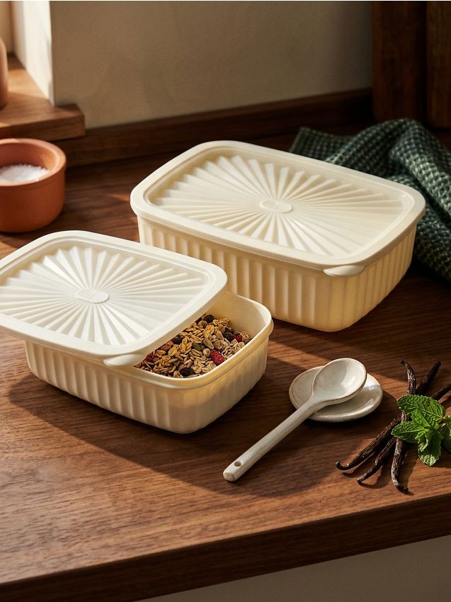 Sinsay - Recipiente pentru depozitarea alimentelor cu capac – set de 2 bucăți - crem