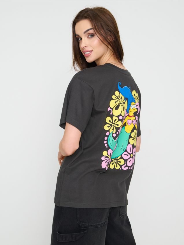 Sinsay - Tricou loose fit The Simpsons - gri-închis