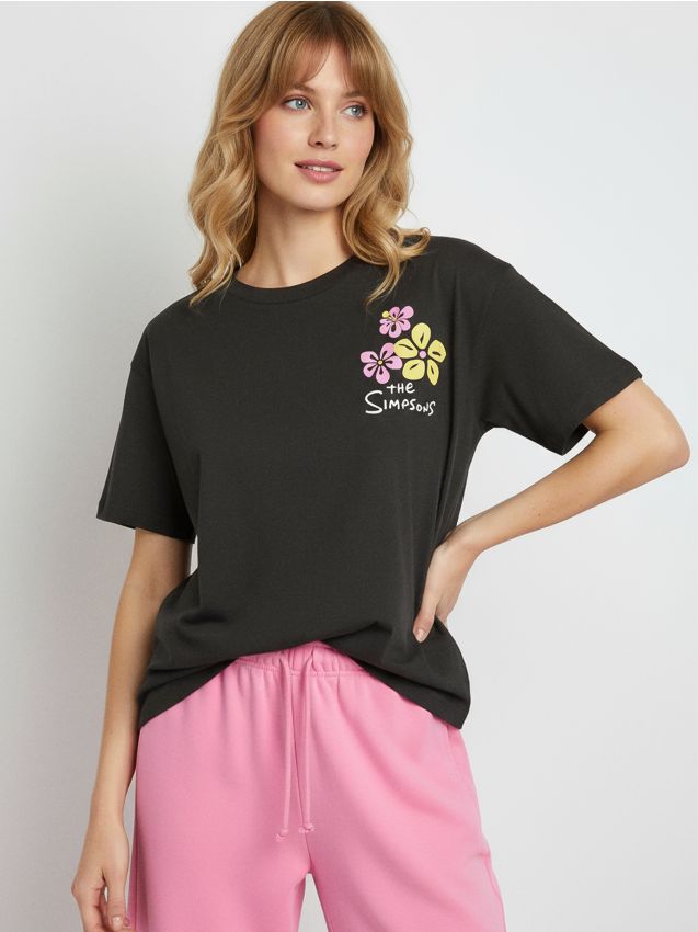 Sinsay - Tričko loose fit The Simpsons - tmavosivá