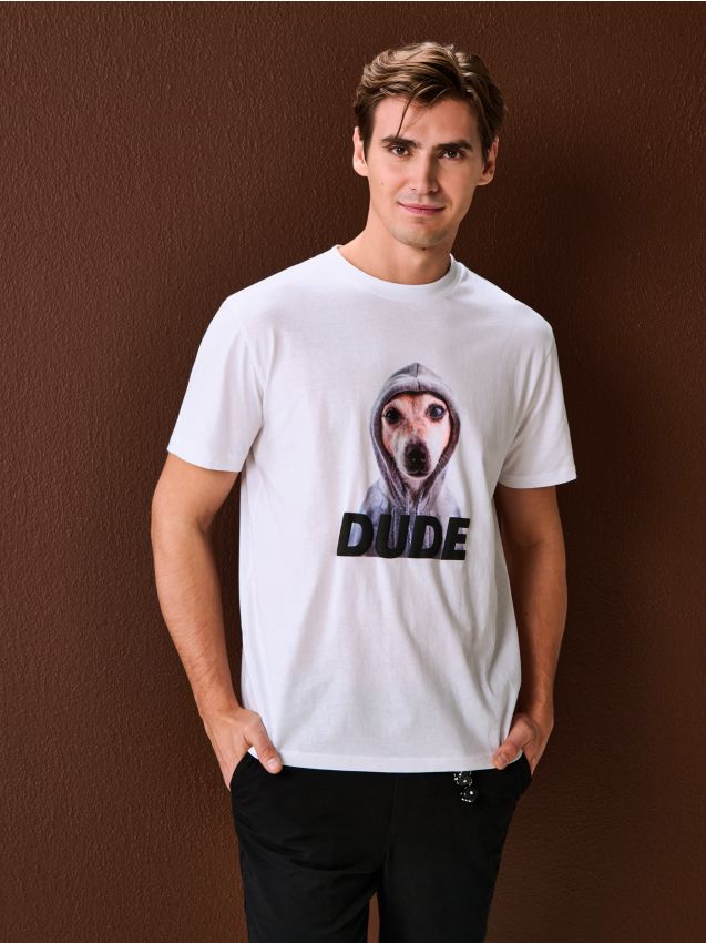 Sinsay - Tricou din bumbac cu imprimeu - alb