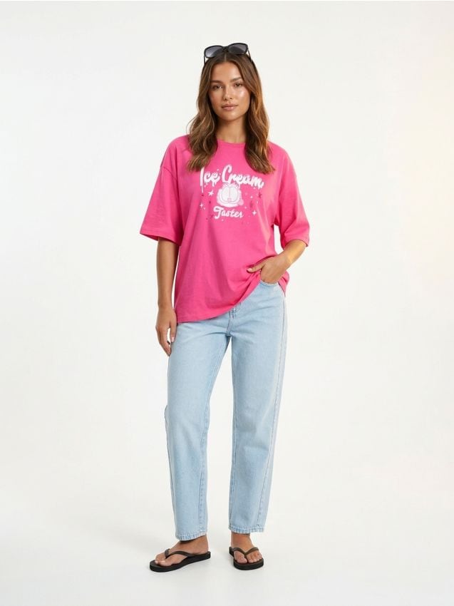 Sinsay - Tricou din bumbac cu imprimeu Garfield - roz-aprins