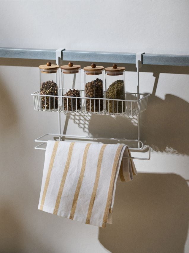 Sinsay - Organizator de bucătărie pentru ușă, cu coș și suport pentru prosoape - alb