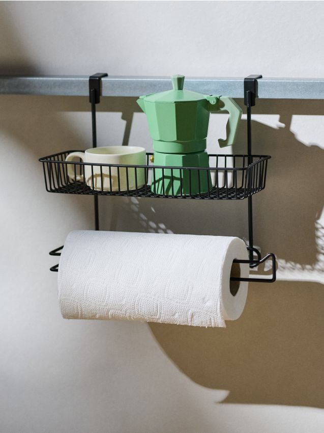 Sinsay - Organizator de bucătărie pentru ușă, cu coș și suport pentru prosoape - negru