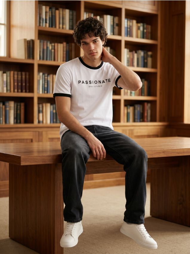 Sinsay - Tricou din bumbac cu inscripție - alb