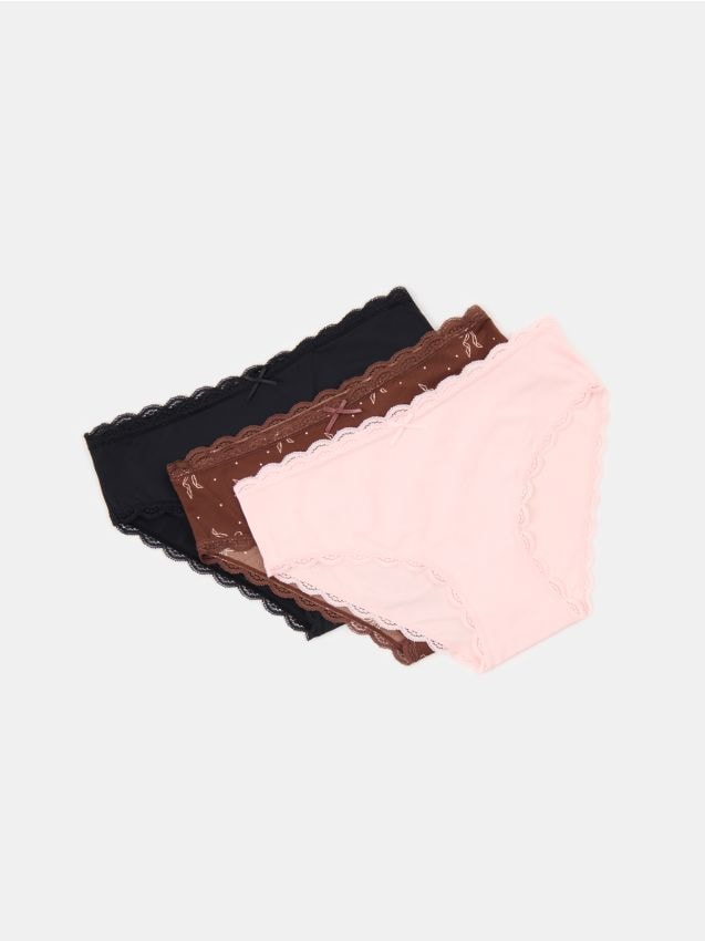 Sinsay - Majtki figi z koronką 3 pack - wielobarwny