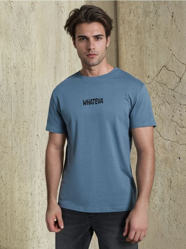 Sinsay - Tricou din bumbac cu inscripție - Gri-albăstrui