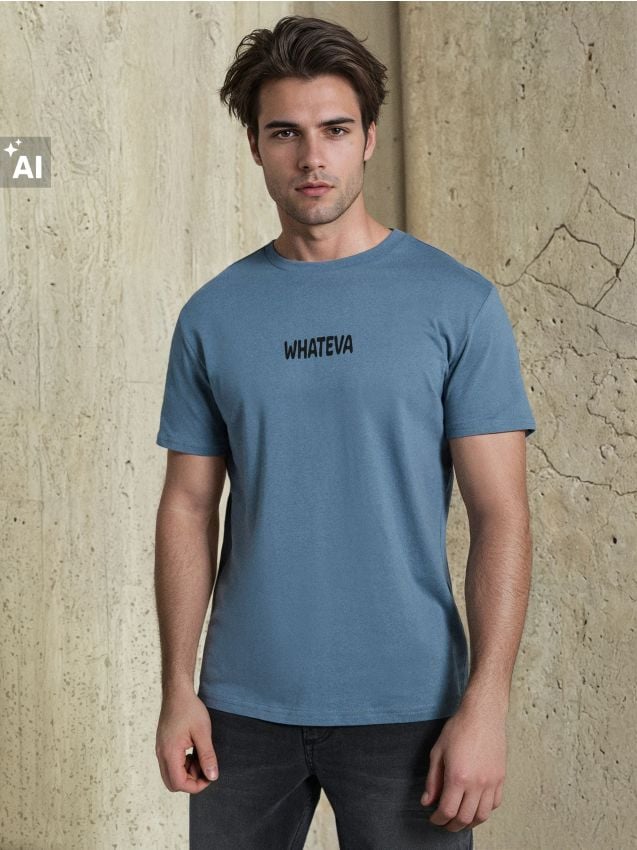Sinsay - Tricou din bumbac cu inscripție - Gri-albăstrui