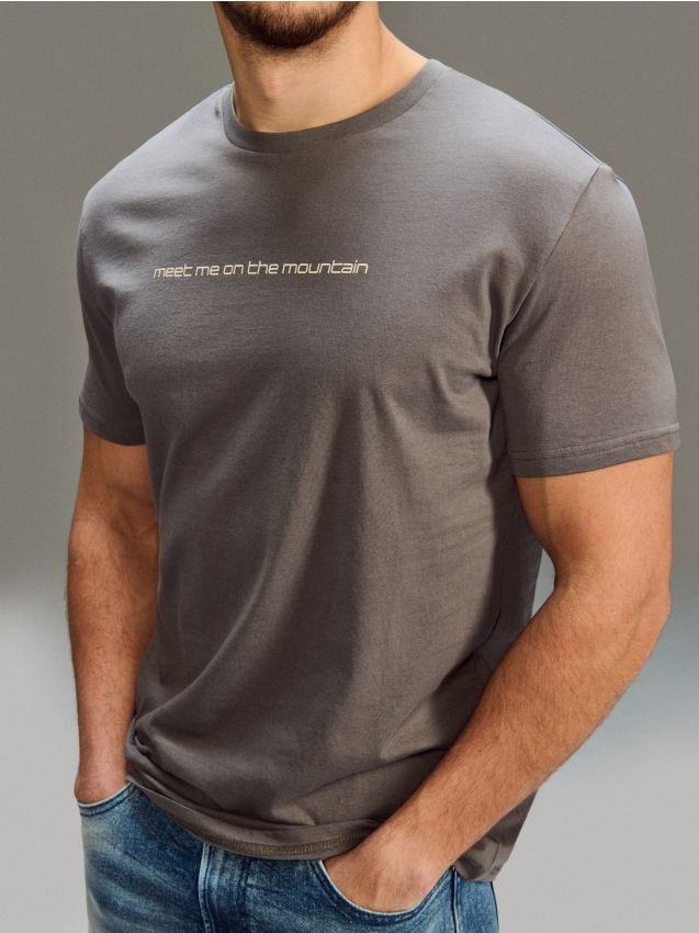 Sinsay - Tricou din bumbac cu inscripție - gri-închis