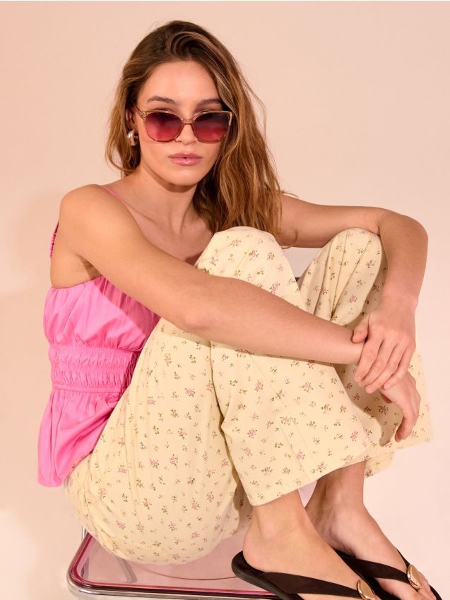 Sinsay - Blugi wide leg cu curea - nude