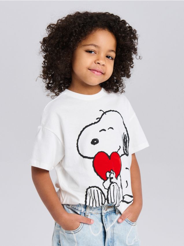 Sinsay - Tricou din bumbac cu imprimeu Peanuts - crem