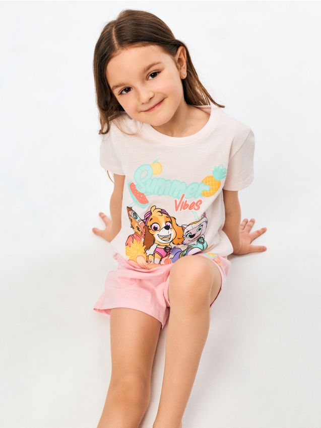 Sinsay - Pijama din bumbac în două piese cu imprimeu PAW Patrol - roz-pastel
