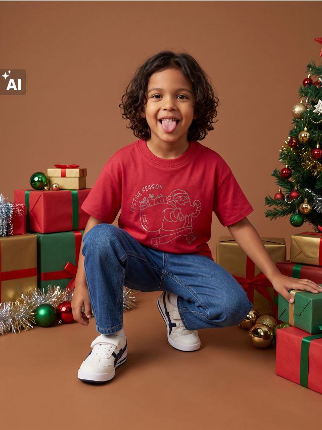 Sinsay - Tricou din bumbac cu imprimeu cu Moș Crăciun - bordo