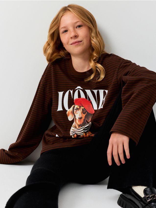 Sinsay - Tricou din bumbac cu imprimeu cu câine - multicolor