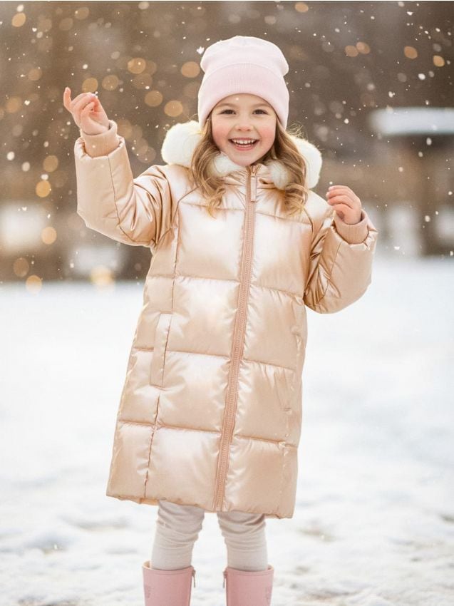 Sinsay Sinsay - Καπιτονέ παλτό με κουκούλα και ψεύτικη γούνα - χρυσο