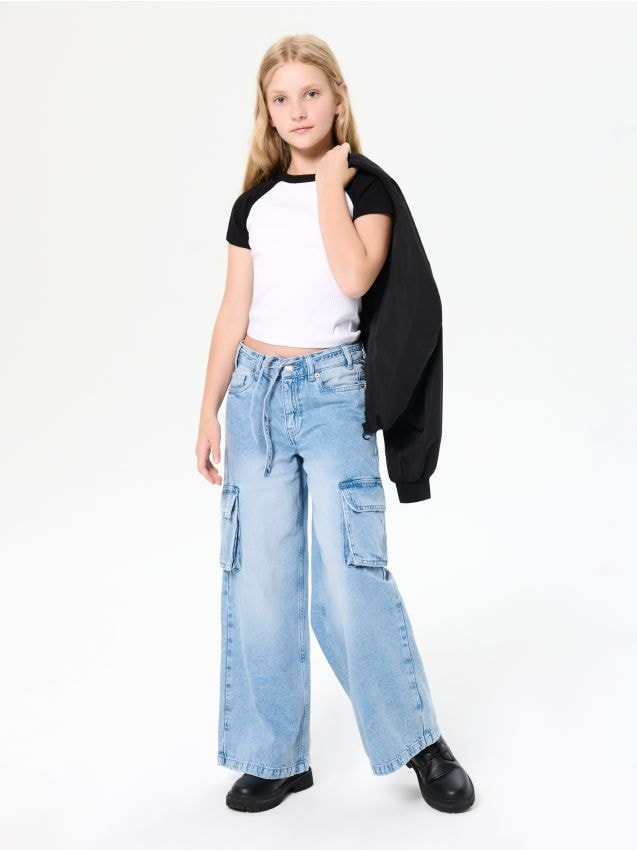 Sinsay - Spodnie wide leg z kieszeniami cargo - Inny