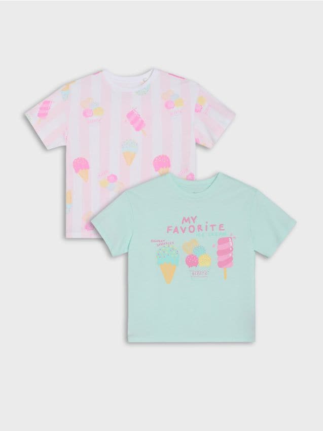 Sinsay - Tricouri din bumbac cu imprimeu înghețată 2 pack - multicolor