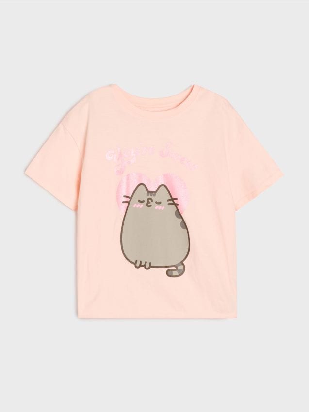 Sinsay - Bawełniana koszulka z nadrukiem Pusheen the Cat - różowy