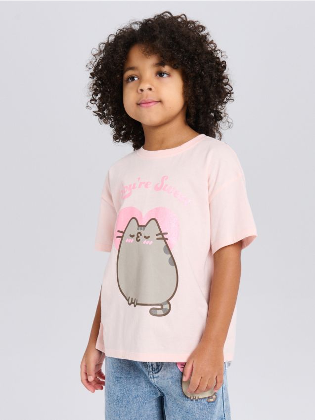 Sinsay - Tricou din bumbac cu imprimeu Pusheen the Cat - roz-pastel